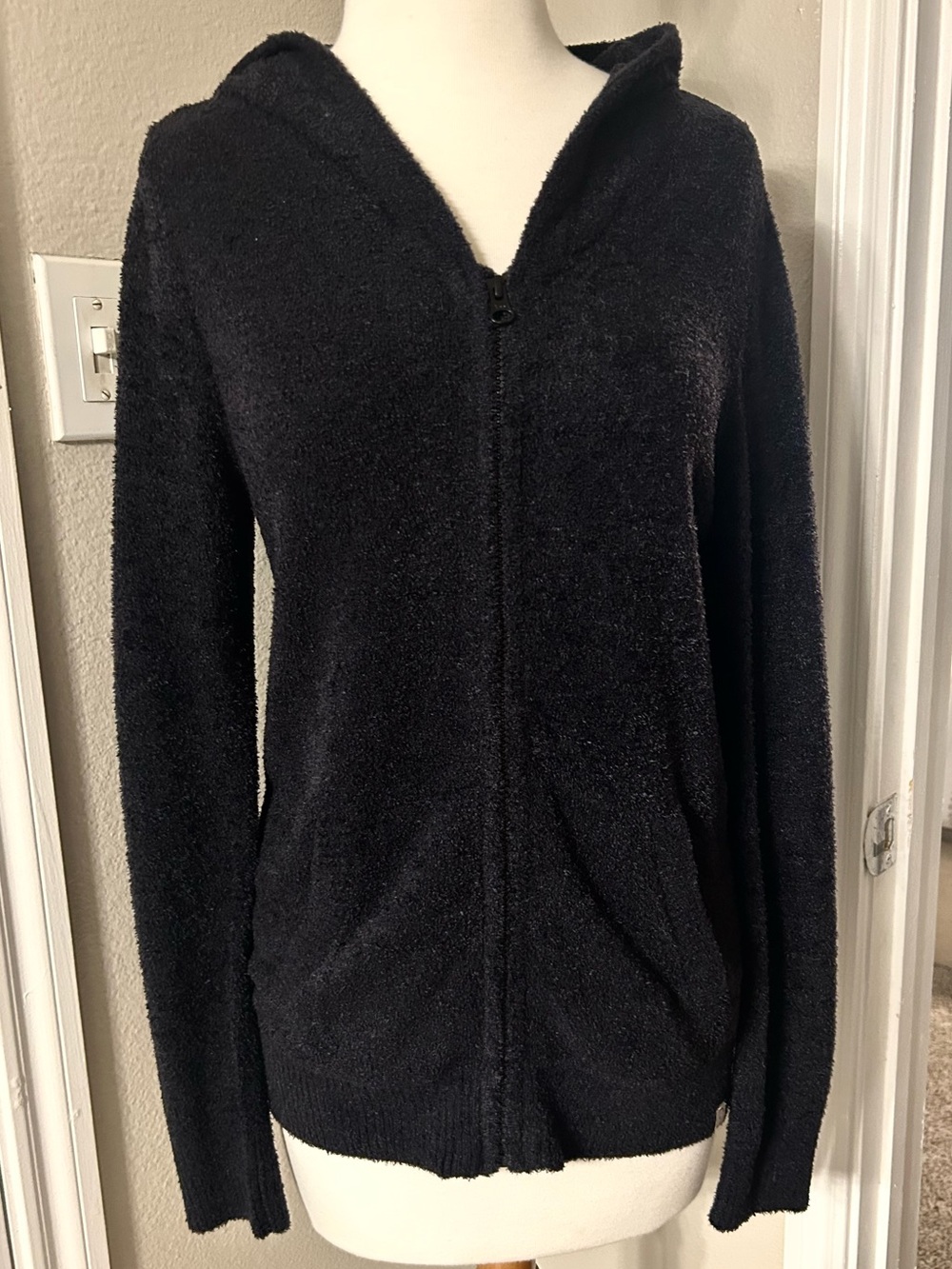 Sunday Citizen Cozy Black Hooded Zip Cardigan Sweater